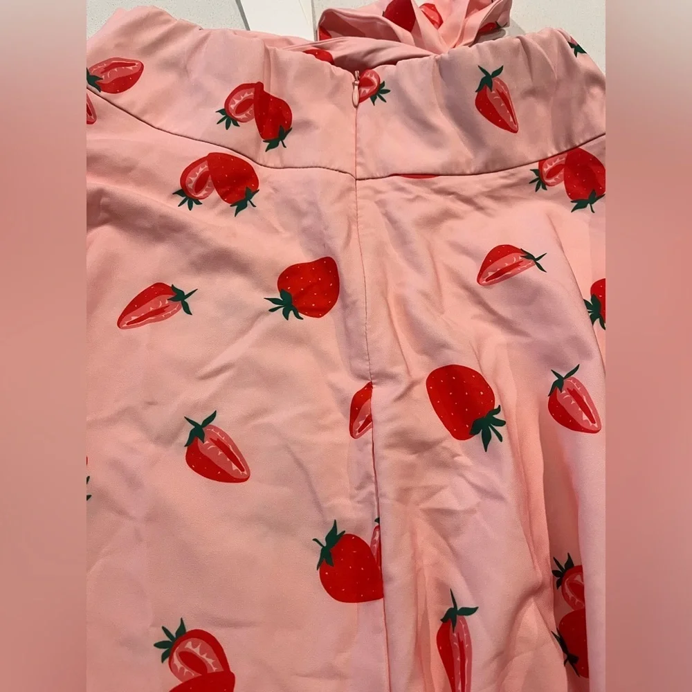 NEW Belle Poque Strawberry Print Tie Waist Skirt-Medium - Picture 7 of 10